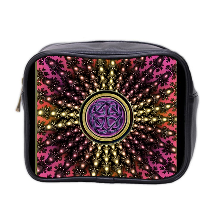 Hot Lavender Celtic Fractal Framed Mandala Mini Travel Toiletry Bag (Two Sides)