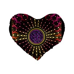 Hot Lavender Celtic Fractal Framed Mandala 16  Premium Heart Shape Cushion 