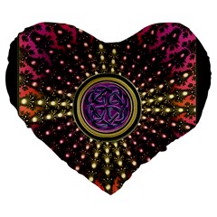 Hot Lavender Celtic Fractal Framed Mandala 19  Premium Heart Shape Cushion by UROCKtheWorldDesign