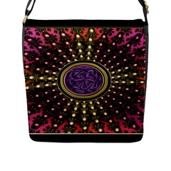 Hot Lavender Celtic Fractal Framed Mandala Flap Closure Messenger Bag (large)