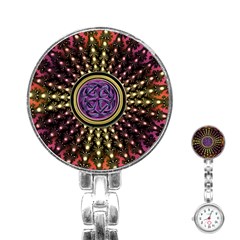 Hot Lavender Celtic Fractal Framed Mandala Stainless Steel Nurses Watch