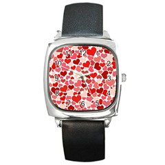  Pretty Hearts  Square Leather Watch