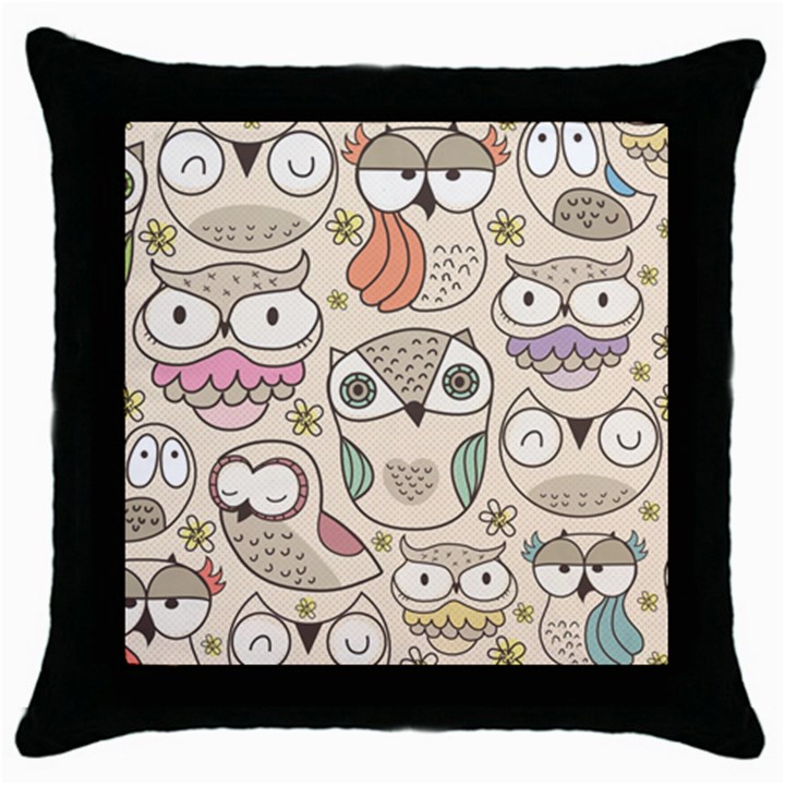 Owl pattern Black Throw Pillow Case