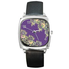 Purple Symbolic Fractal Square Leather Watch by UROCKtheWorldDesign