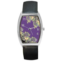 Purple Symbolic Fractal Tonneau Leather Watch