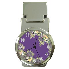 Purple Symbolic Fractal Money Clip With Watch