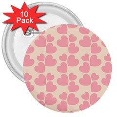 Cream And Salmon Hearts 3  Button (10 Pack)