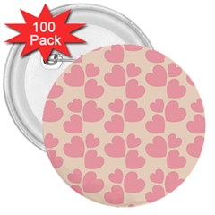 Cream And Salmon Hearts 3  Button (100 Pack) by Colorfulart23