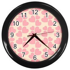 Cream And Salmon Hearts Wall Clock (black)