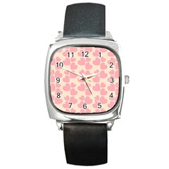 Cream And Salmon Hearts Square Leather Watch