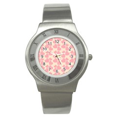 Cream And Salmon Hearts Stainless Steel Watch (slim)