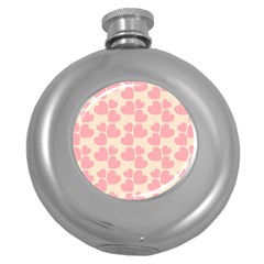 Cream And Salmon Hearts Hip Flask (round)