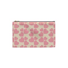 Cream And Salmon Hearts Cosmetic Bag (small)