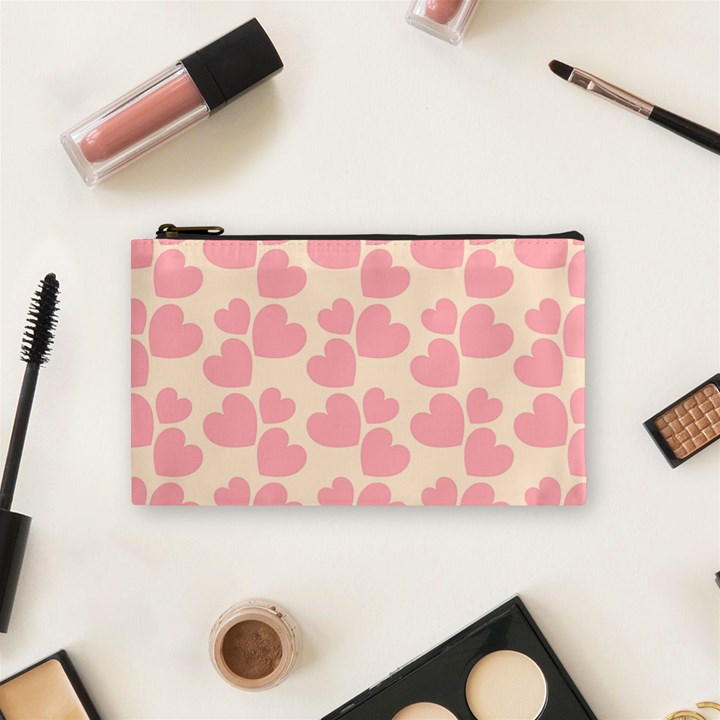 Cream And Salmon Hearts Cosmetic Bag (Small)