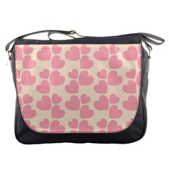 Cream And Salmon Hearts Messenger Bag