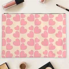 Cream And Salmon Hearts Cosmetic Bag (xxl)