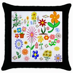 Summer Florals Black Throw Pillow Case