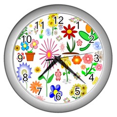 Summer Florals Wall Clock (silver) by StuffOrSomething