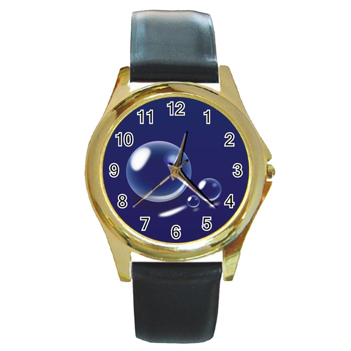 Bubbles 7 Round Leather Watch (Gold Rim) 