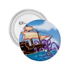 Pirate Ship Attacked By Giant Squid Cartoon 2 25  Button by NickGreenaway