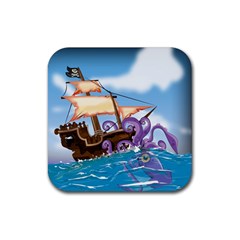 Pirate Ship Attacked By Giant Squid Cartoon Drink Coaster (square) by NickGreenaway