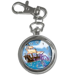 Pirate Ship Attacked By Giant Squid Cartoon Key Chain Watch