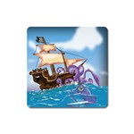 Pirate Ship Attacked By Giant Squid cartoon Magnet (Square) Front