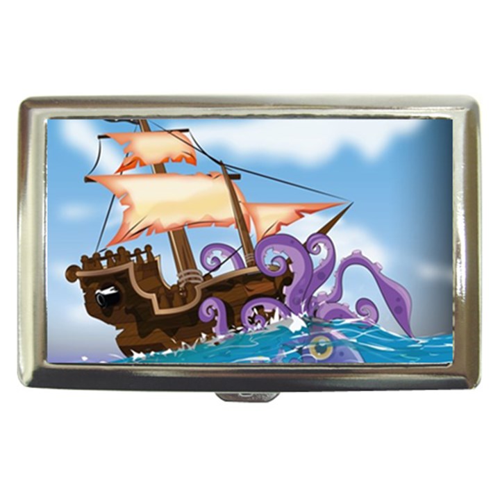 Pirate Ship Attacked By Giant Squid cartoon Cigarette Money Case