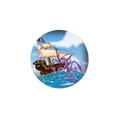 Pirate Ship Attacked By Giant Squid Cartoon Golf Ball Marker by NickGreenaway