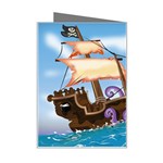 Pirate Ship Attacked By Giant Squid cartoon Mini Greeting Card Right