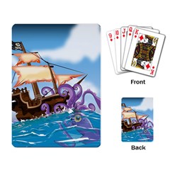 Pirate Ship Attacked By Giant Squid Cartoon Playing Cards Single Design