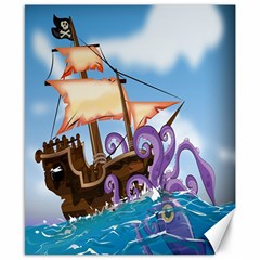 Pirate Ship Attacked By Giant Squid Cartoon Canvas 8  X 10  (unframed) by NickGreenaway