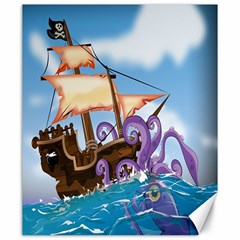 Pirate Ship Attacked By Giant Squid Cartoon Canvas 20  X 24  (unframed)