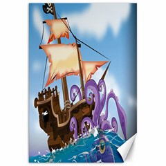 Pirate Ship Attacked By Giant Squid Cartoon Canvas 20  X 30  (unframed)