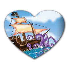 Pirate Ship Attacked By Giant Squid Cartoon Mouse Pad (heart)