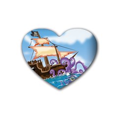 Pirate Ship Attacked By Giant Squid Cartoon Drink Coasters (heart) by NickGreenaway