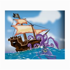 Pirate Ship Attacked By Giant Squid Cartoon Glasses Cloth (small, Two Sided)