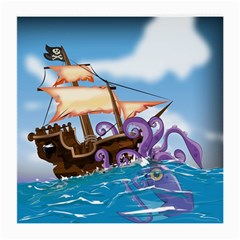 Pirate Ship Attacked By Giant Squid Cartoon Glasses Cloth (medium, Two Sided)