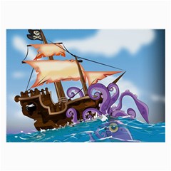 Pirate Ship Attacked By Giant Squid Cartoon Glasses Cloth (large) by NickGreenaway