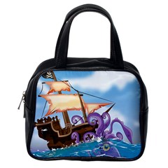 Pirate Ship Attacked By Giant Squid Cartoon Classic Handbag (one Side)