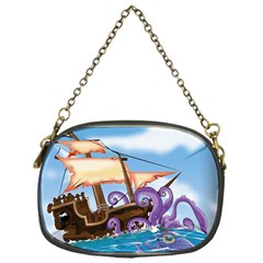 Pirate Ship Attacked By Giant Squid Cartoon Chain Purse (one Side) by NickGreenaway