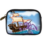 Pirate Ship Attacked By Giant Squid cartoon Digital Camera Leather Case Front