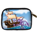 Pirate Ship Attacked By Giant Squid cartoon Digital Camera Leather Case Back