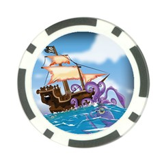 Pirate Ship Attacked By Giant Squid Cartoon Poker Chip (10 Pack)