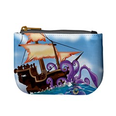 Pirate Ship Attacked By Giant Squid Cartoon Coin Change Purse by NickGreenaway