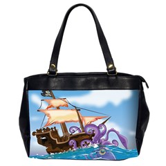 Pirate Ship Attacked By Giant Squid Cartoon Oversize Office Handbag (two Sides)