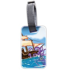 Pirate Ship Attacked By Giant Squid Cartoon Luggage Tag (two Sides) by NickGreenaway