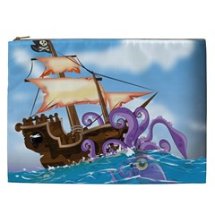 Pirate Ship Attacked By Giant Squid Cartoon Cosmetic Bag (xxl) by NickGreenaway