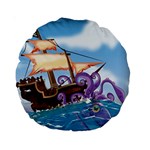 Pirate Ship Attacked By Giant Squid cartoon 15  Premium Round Cushion  Front