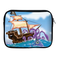 Pirate Ship Attacked By Giant Squid Cartoon Apple Ipad Zippered Sleeve by NickGreenaway